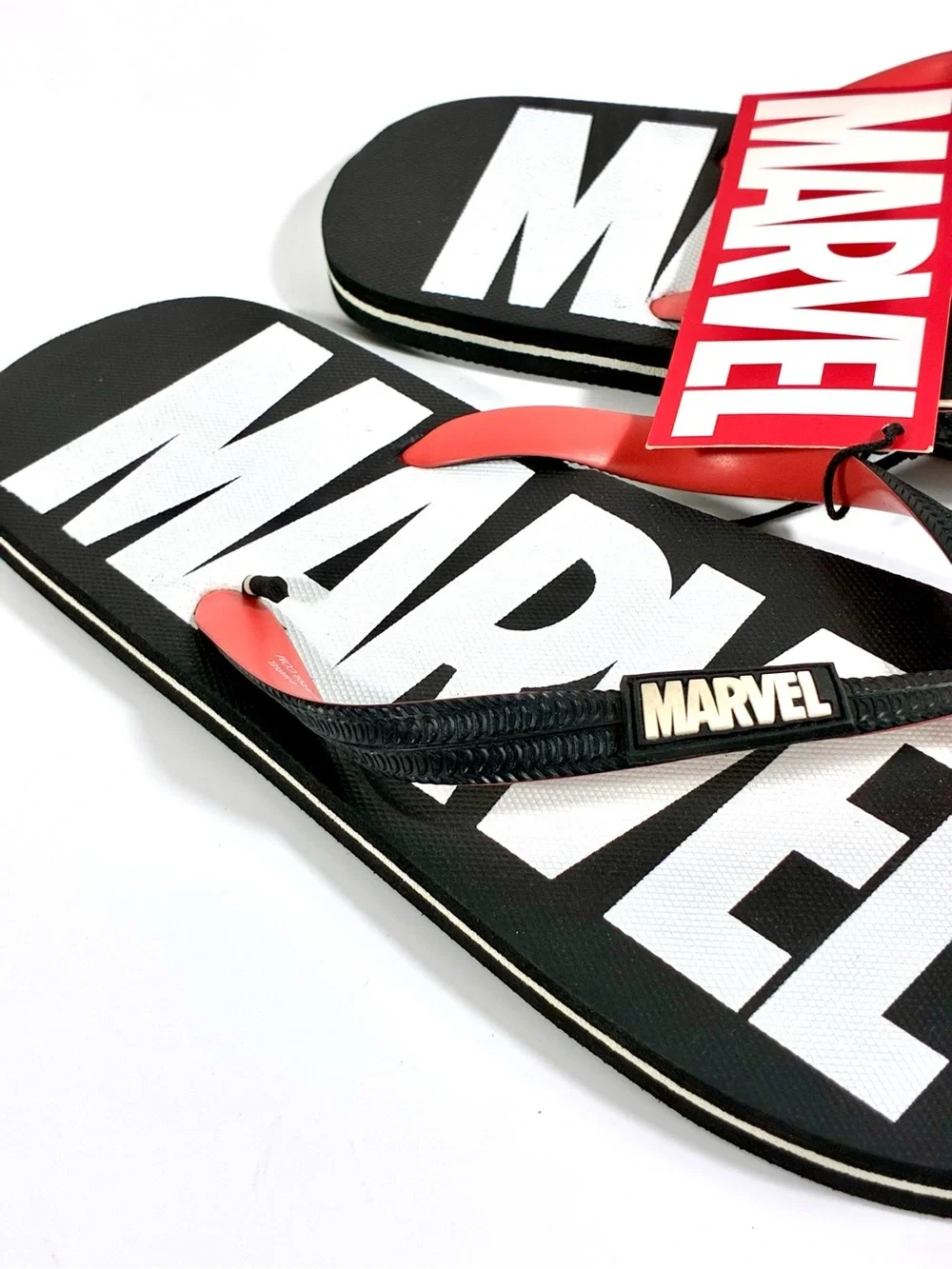 Marvel Comics Men Classic Logo Flip Flops Beach Slides Black White US 9 11 12
